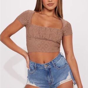 Josephine Eyelet Top - Taupe
